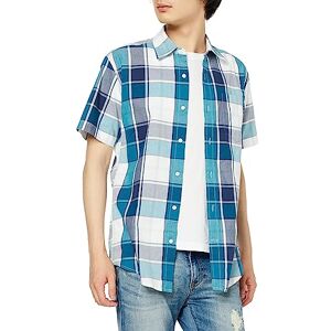 Amazon Essentials Herren Kurzärmeliges Hemd aus Popeline, Normale Passform, Grünblau Weiß Großes Karo, S Amazon Essentials Herren Kurzärmeliges Hemd aus Popeline, Normale Passform, Grünblau Weiß Großes Karo, S