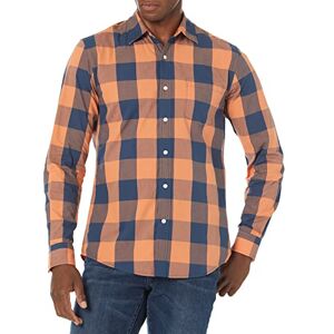 Amazon Essentials Herren Langärmeliges Business Hemd aus Popeline Schmale Passform, Blau Orange Büffel, L Amazon Essentials Herren Langärmeliges Business Hemd aus Popeline Schmale Passform, Blau Orange Büffel, L