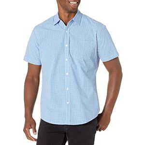 Amazon Essentials Herren Kurzärmeliges Hemd aus Popeline, Normale Passform, Blau Vichy-Muster, S Amazon Essentials Herren Kurzärmeliges Hemd aus Popeline, Normale Passform, Blau Vichy-Muster, S