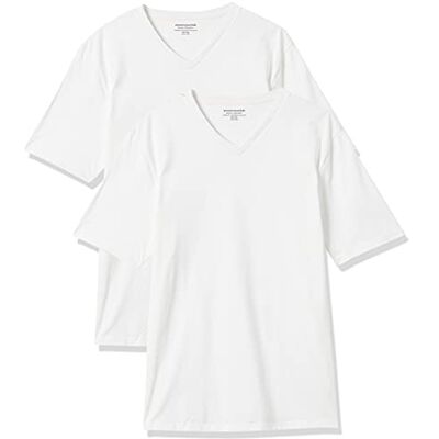 Amazon Essentials Herren T-Shirt Regular-Fit Kurzarm V-Ausschnitt (erhältlich in Big & Tall), 2er Pack, Weiß, Medium Amazon Essentials Herren T-Shirt Regular-Fit Kurzarm V-Ausschnitt (erhältlich in Big & Tall), 2er Pack, Weiß, Medium