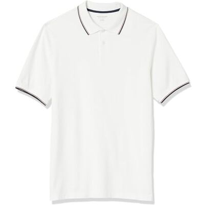 Amazon Essentials Herren-Poloshirt aus Baumwollpiqué, normale Passform (erhältlich in Big & Tall), Weiß mit Doppelstreifen, Größe S Amazon Essentials Herren-Poloshirt aus Baumwollpiqué, normale Passform (erhältlich in Big & Tall), Weiß mit Doppelstreifen, Größe S