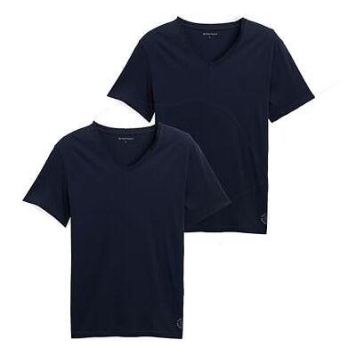 TOM TAILOR Herren T-Shirt mit V-Ausschnitt im Doppelpack, 10302 Dark Blue, M TOM TAILOR Herren T-Shirt mit V-Ausschnitt im Doppelpack, 10302 Dark Blue, M