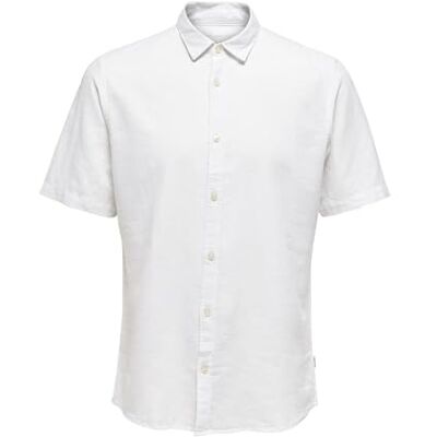 Only & Sons Herren Hemd Kurzarm Slim Fit Hemdkragen modernes Sommer Oberteil, Farben:Weiß-3, Größe Hemd:M Only & Sons Herren Hemd Kurzarm Slim Fit Hemdkragen modernes Sommer Oberteil, Farben:Weiß-3, Größe Hemd:M
