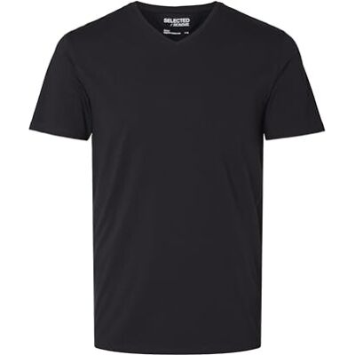 SELECTED HOMME Herren Selected V-Ausschnitt T-Shirt Einfarbiges Basic Kurzarm Shirt SLHNEWPIMA Stretch Baumwolle, Farben:Schwarz, Größe:L SELECTED HOMME Herren Selected V-Ausschnitt T-Shirt Einfarbiges Basic Kurzarm Shirt SLHNEWPIMA Stretch Baumwolle, Farben:Schwarz, Größe:L