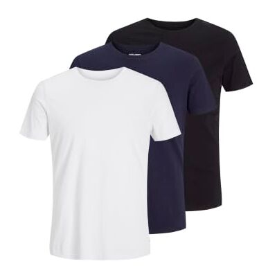 JACK & JONES Herren Jjeorganic Basic Tee O-Hals 3pk Mp T Shirt, Black/Pack:1black 1navy 1white, M EU JACK & JONES Herren Jjeorganic Basic Tee O-Hals 3pk Mp T Shirt, Black/Pack:1black 1navy 1white, M EU