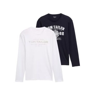 TOM TAILOR Herren Langarmshirt im Doppelpack 1034857, 10690 Knitted Navy, S TOM TAILOR Herren Langarmshirt im Doppelpack 1034857, 10690 Knitted Navy, S