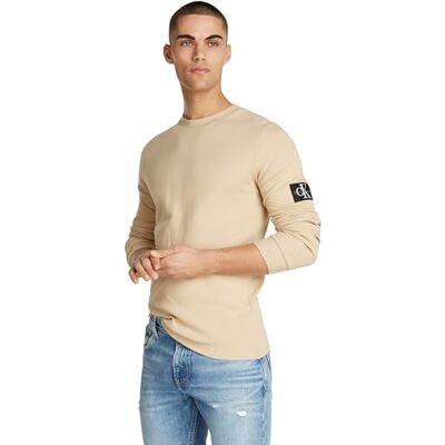 Calvin Jeans Herren Langarmshirt Badge Waffle Basic, Beige (Pale Khaki), XXS Calvin Jeans Herren Langarmshirt Badge Waffle Basic, Beige (Pale Khaki), XXS