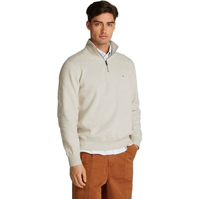 Tommy Hilfiger Herren Sweatshirt mit Reißverschluss Essential Fleece 1/4 Zip Troyer Kragen, Beige (Heathered Oatmilk), L Tommy Hilfiger Herren Sweatshirt mit Reißverschluss Essential Fleece 1/4 Zip Troyer Kragen, Beige (Heathered Oatmilk), L