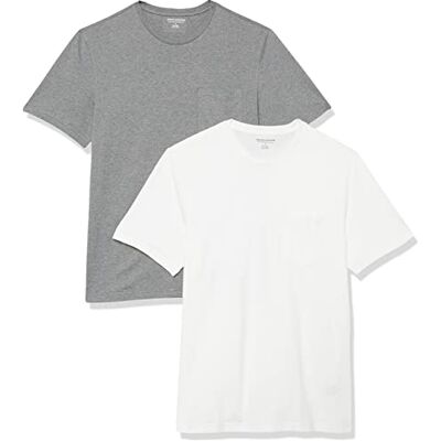 Amazon Essentials Herren Kurzärmeliges T-Shirt mit Rundhalsausschnitt und Tasche, 2er-Pack, Grau Meliert/Weiß, XS Amazon Essentials Herren Kurzärmeliges T-Shirt mit Rundhalsausschnitt und Tasche, 2er-Pack, Grau Meliert/Weiß, XS