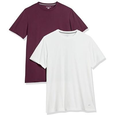Amazon Essentials Herren Active Performance T-Shirt aus Tech-Stretch (Erhältlich In Big & Tall), 2er-Pack, Burgunderrot/Weiß, XS Amazon Essentials Herren Active Performance T-Shirt aus Tech-Stretch (Erhältlich In Big & Tall), 2er-Pack, Burgunderrot/Weiß, XS