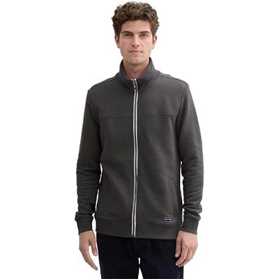 TOM TAILOR Herren Sweatjacke mit Stehkragen, 11086 Dark Grey Melange, M TOM TAILOR Herren Sweatjacke mit Stehkragen, 11086 Dark Grey Melange, M