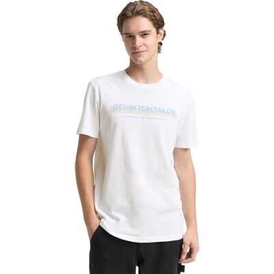 TOM TAILOR Denim Herren Slim Fit T-Shirt mit Logo-Print aus Baumwolle TOM TAILOR Denim Herren Slim Fit T-Shirt mit Logo-Print aus Baumwolle