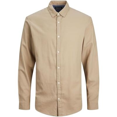 JACK & JONES Herren Hemd Jjegingham Twill Shirt L/S Noos, Crockery/Detail:/Solid/Slim Fit, XL JACK & JONES Herren Hemd Jjegingham Twill Shirt L/S Noos, Crockery/Detail:/Solid/Slim Fit, XL