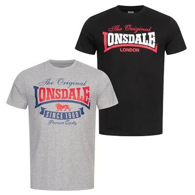 Lonsdale Herren T-Shirt Normale Passform Doppelpack GEARACH M, Marl Grey/Black Lonsdale Herren T-Shirt Normale Passform Doppelpack GEARACH M, Marl Grey/Black