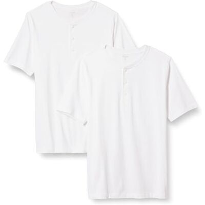 Amazon Essentials Herren Kurzärmliges Henley-T-Shirt aus Baumwolle, 2er-Pack, Weiß, S Amazon Essentials Herren Kurzärmliges Henley-T-Shirt aus Baumwolle, 2er-Pack, Weiß, S