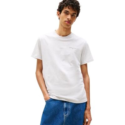 Tommy Jeans Herren T-Shirt Kurzarm Linear Chest Tee Slim Fit, Grau (Lt Grey Htr), M Tommy Jeans Herren T-Shirt Kurzarm Linear Chest Tee Slim Fit, Grau (Lt Grey Htr), M