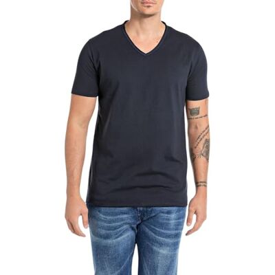 Replay Herren T-Shirt Kurzarm mit V-Ausschnitt, Blau (Night Blue... 067), XXL Replay Herren T-Shirt Kurzarm mit V-Ausschnitt, Blau (Night Blue... 067), XXL