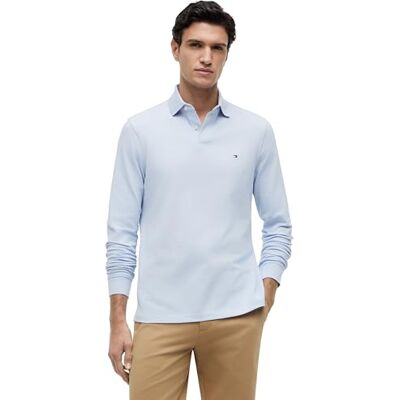 Tommy Hilfiger Herren Poloshirt Langarm Regular Fit mit Knopfleiste, Blau (Breezy Blue), XL Tommy Hilfiger Herren Poloshirt Langarm Regular Fit mit Knopfleiste, Blau (Breezy Blue), XL