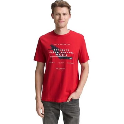 TOM TAILOR Herren 1047808 T-Shirt mit Print, 12830 Samba Red, XXL TOM TAILOR Herren 1047808 T-Shirt mit Print, 12830 Samba Red, XXL