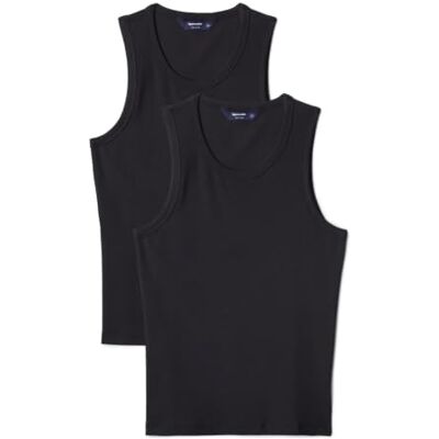 Amazon Essentials Herren Slim-Fit-Tanktop Mit Rippstrick, 2er-Pack, Schwarz, XXL Amazon Essentials Herren Slim-Fit-Tanktop Mit Rippstrick, 2er-Pack, Schwarz, XXL