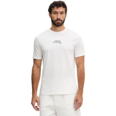 Giorgio Armani Men's One Block up, Emboridered Logo Lettering T-Shirt,White,L Giorgio Armani Men's One Block up, Emboridered Logo Lettering T-Shirt,White,L