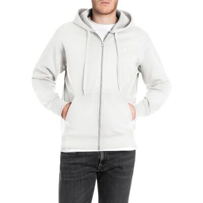 Replay Herren Hoodie mit Reißverschluss Sweatshirtjacke, Natural White 011 (Weiß), S Replay Herren Hoodie mit Reißverschluss Sweatshirtjacke, Natural White 011 (Weiß), S