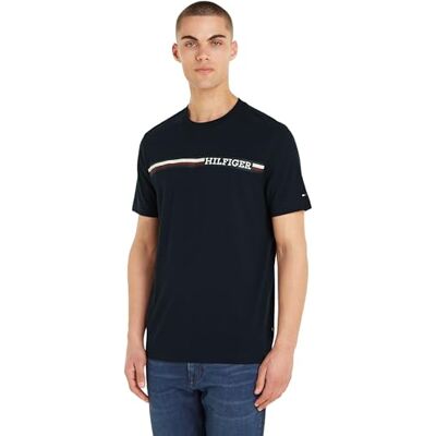 Tommy Hilfiger Herren T-Shirt Kurzarm Monotype Chest Stripe Tee Rundhalsausschnitt, Blau (Desert Sky), S Tommy Hilfiger Herren T-Shirt Kurzarm Monotype Chest Stripe Tee Rundhalsausschnitt, Blau (Desert Sky), S
