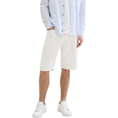 TOM TAILOR Herren Morris Relaxed Fit Shorts, White Denim, 34 TOM TAILOR Herren Morris Relaxed Fit Shorts, White Denim, 34