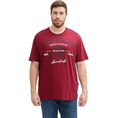 TOM TAILOR Herren Plussize T-Shirt mit Logo-Print aus Baumwolle, Deep Red, 5XL TOM TAILOR Herren Plussize T-Shirt mit Logo-Print aus Baumwolle, Deep Red, 5XL