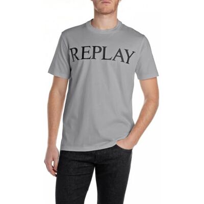 Replay Herren T-Shirt Kurzarm Rundhalsausschnitt, Grau (Lead Grey), XXL Replay Herren T-Shirt Kurzarm Rundhalsausschnitt, Grau (Lead Grey), XXL