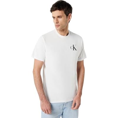 Calvin Herren T-Shirt Kurzarm Left Chest Logo Tee Slim Fit, Weiß (Bright White), XL Calvin Herren T-Shirt Kurzarm Left Chest Logo Tee Slim Fit, Weiß (Bright White), XL