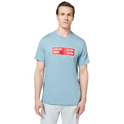 Calvin Herren T-Shirt Kurzarm Box Graphic Tee Regular Fit, Blau (Smoke Blue), S Calvin Herren T-Shirt Kurzarm Box Graphic Tee Regular Fit, Blau (Smoke Blue), S