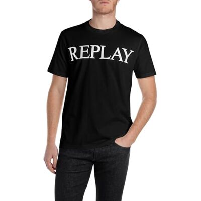 Replay Herren T-Shirt Kurzarm Rundhalsausschnitt, Schwarz (Black), XL Replay Herren T-Shirt Kurzarm Rundhalsausschnitt, Schwarz (Black), XL