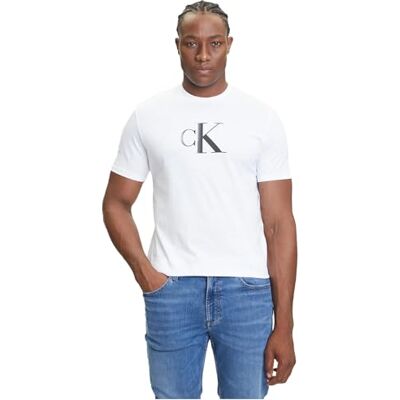 Calvin Herren T-Shirt Kurzarm Center Monogram Classic aus Baumwolle, Weiß (Brilliant White), XS Calvin Herren T-Shirt Kurzarm Center Monogram Classic aus Baumwolle, Weiß (Brilliant White), XS