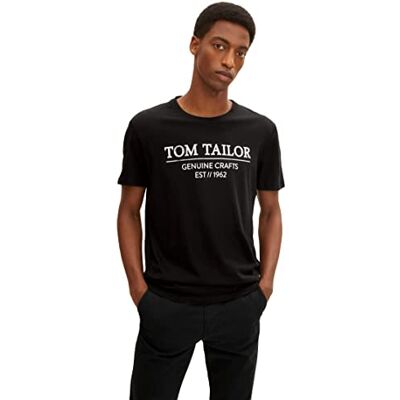 TOM TAILOR Herren T-Shirt mit Logo-Print aus Bio-Baumwolle 1021229, 29999 Black, XXL TOM TAILOR Herren T-Shirt mit Logo-Print aus Bio-Baumwolle 1021229, 29999 Black, XXL