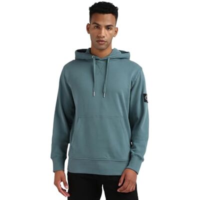 Calvin Herren Hoodie Badge mit Kapuze, Türkis (North Atlantic), XXS Calvin Herren Hoodie Badge mit Kapuze, Türkis (North Atlantic), XXS
