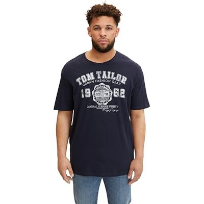 TOM TAILOR Herren Plussize T-Shirt mit Logo-Print, 10690 Knitted Navy, 3XL TOM TAILOR Herren Plussize T-Shirt mit Logo-Print, 10690 Knitted Navy, 3XL