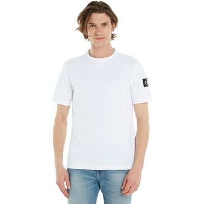 Calvin Herren T-Shirt Kurzarm Regular Tee mit Logo-Badge, Weiß (Bright White), L Calvin Herren T-Shirt Kurzarm Regular Tee mit Logo-Badge, Weiß (Bright White), L