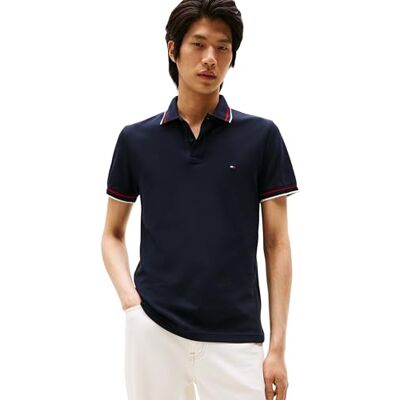 Tommy Hilfiger Herren Poloshirt Kurzarm Cuff Interest Slim Fit, Blau (Desert Sky), XL Tommy Hilfiger Herren Poloshirt Kurzarm Cuff Interest Slim Fit, Blau (Desert Sky), XL
