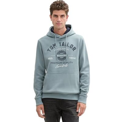 TOM TAILOR Herren Hoodie Sweatshirt mit Logo-Print, 27475 Grey Mint, XL TOM TAILOR Herren Hoodie Sweatshirt mit Logo-Print, 27475 Grey Mint, XL