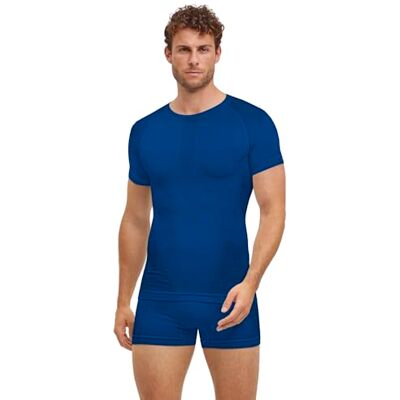 FALKE Herren Baselayer-Shirt Warm Round Neck M S/s Ts Funktionsmaterial schnelltrocknend 1 Stück, Blau Yve 6714, XL FALKE Herren Baselayer-Shirt Warm Round Neck M S/s Ts Funktionsmaterial schnelltrocknend 1 Stück, Blau Yve 6714, XL