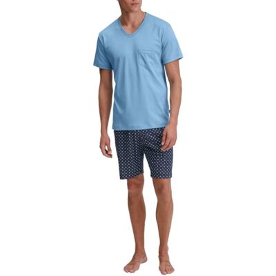 CALIDA Relax Streamline Kurz-Pyjama, Schlafanzug, V-Neck Herren, aus 100% Baumwolle, Hose mit stoffbezogenem Gummibund Glacier Lake 52-54 CALIDA Relax Streamline Kurz-Pyjama, Schlafanzug, V-Neck Herren, aus 100% Baumwolle, Hose mit stoffbezogenem Gummibund Glacier Lake 52-54
