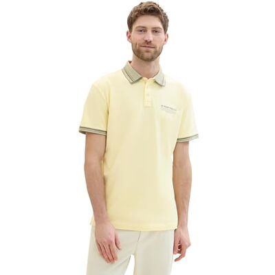 TOM TAILOR Herren Basic Piqué Poloshirt mit Logo-Print , light yellow, M TOM TAILOR Herren Basic Piqué Poloshirt mit Logo-Print , light yellow, M