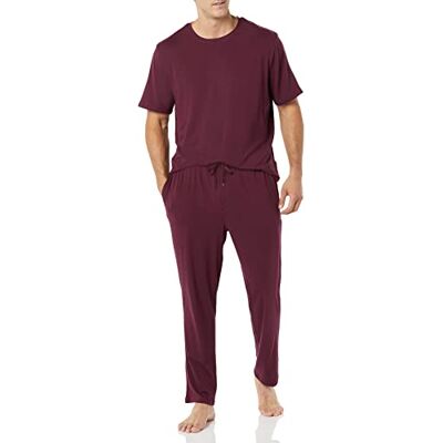 Amazon Essentials Herren Schlafanzug-Set, Modal-Baumwolle, T-Shirt und durchgehende Hose, Dunkles Burgunderrot, XXL Amazon Essentials Herren Schlafanzug-Set, Modal-Baumwolle, T-Shirt und durchgehende Hose, Dunkles Burgunderrot, XXL