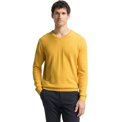 TOM TAILOR Herren 1039811 Strickpullover mit V-Ausschnitt, 39100 Classic Yellow Melange, M TOM TAILOR Herren 1039811 Strickpullover mit V-Ausschnitt, 39100 Classic Yellow Melange, M