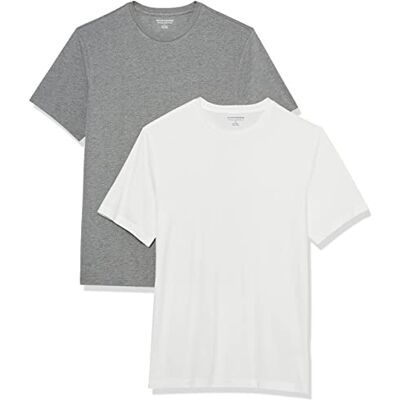 Amazon Essentials Herren T-Shirt mit kurzen Ärmeln und Rundhalsausschnitt in schmaler Passform, 2er-Pack, Grau Meliert/Weiß, M Amazon Essentials Herren T-Shirt mit kurzen Ärmeln und Rundhalsausschnitt in schmaler Passform, 2er-Pack, Grau Meliert/Weiß, M