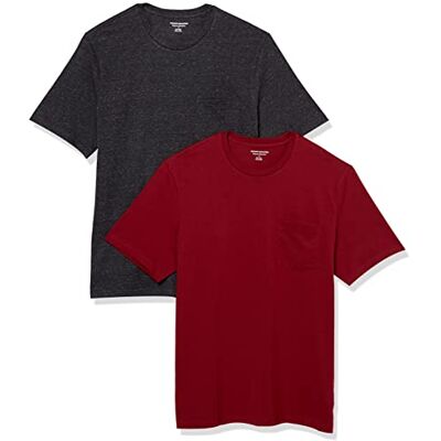 Amazon Essentials Herren Kurzärmeliges T-Shirt mit Rundhalsausschnitt und Tasche, 2er-Pack, Burgunderrot/Dunkelgrau Meliert, M Amazon Essentials Herren Kurzärmeliges T-Shirt mit Rundhalsausschnitt und Tasche, 2er-Pack, Burgunderrot/Dunkelgrau Meliert, M