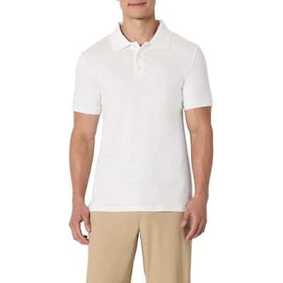 Amazon Essentials Herren Slim Fit: Interlock-Poloshirt, Weiß, L Amazon Essentials Herren Slim Fit: Interlock-Poloshirt, Weiß, L