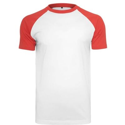 Build Your Brand Raglan Contrast Tee, M, White Red Build Your Brand Raglan Contrast Tee, M, White Red