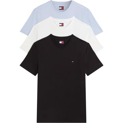 Tommy Jeans Herren 3er Pack T-Shirts Kurzarm aus Baumwolle, Mehrfarbig (Moonlight Iris/Ecru/Black), XL Tommy Jeans Herren 3er Pack T-Shirts Kurzarm aus Baumwolle, Mehrfarbig (Moonlight Iris/Ecru/Black), XL
